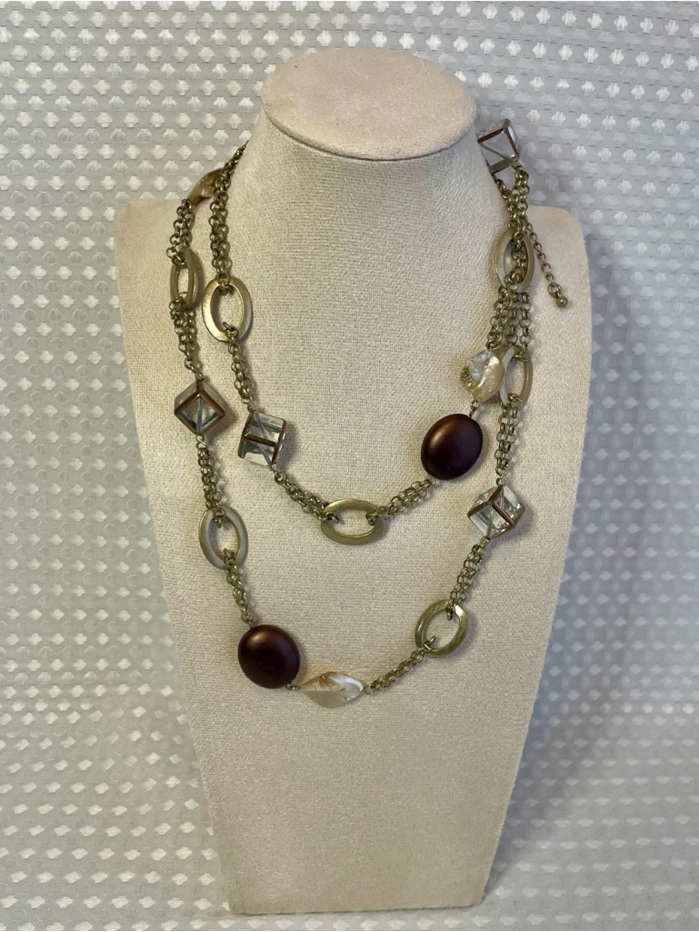 Nice Vintage LIA SOPHIA Looking Glass Earth Tone Multi-Strand Statement Necklace